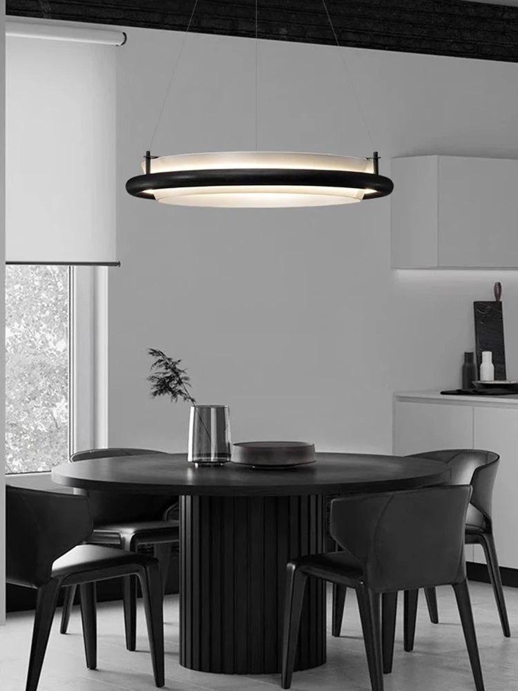 lustre led en bois noir décoration moderne lampes suspendues - vue 4 sur 12