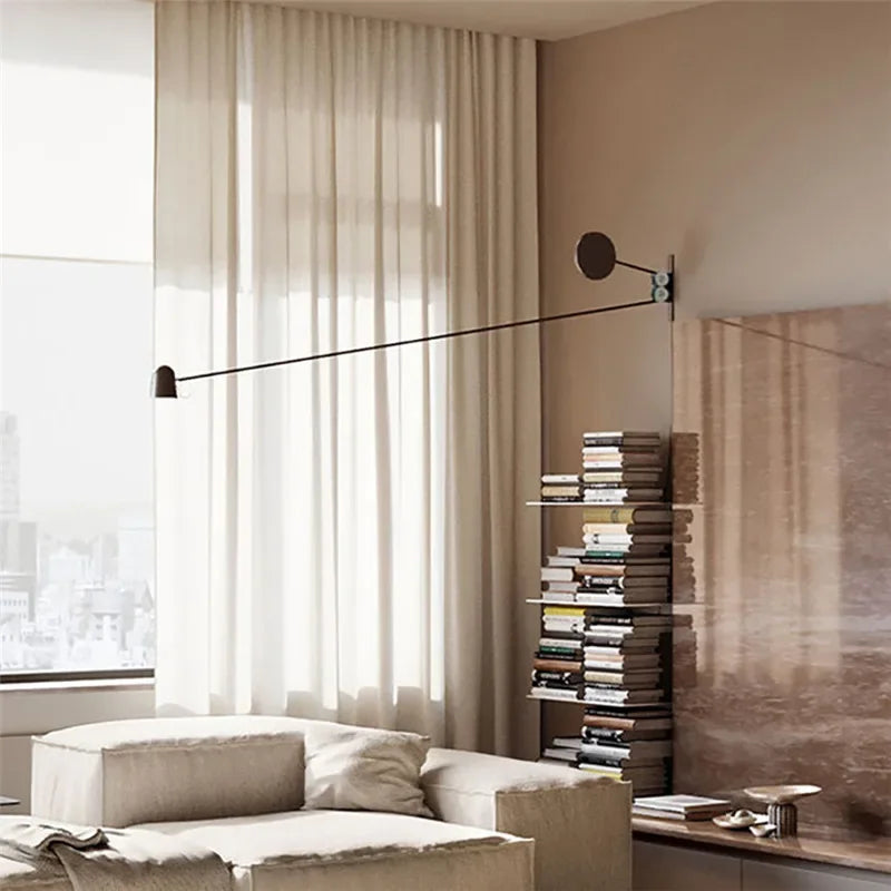 Swing Arm Wall Lamp Adjustable Long Pole Sconce Light for Reading Living Room Bedroom - vue 3 sur 12