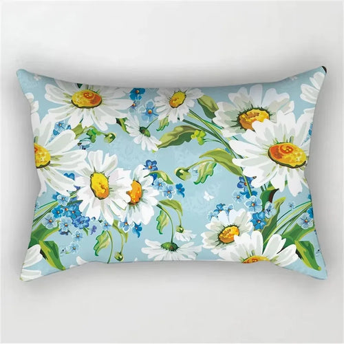 housse de coussin décorative motif arc-en-ciel fleurs rouges et roses