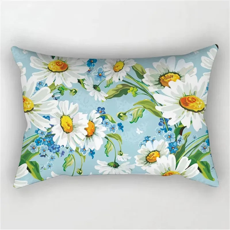 housse de coussin décorative motif arc-en-ciel fleurs rouges et roses