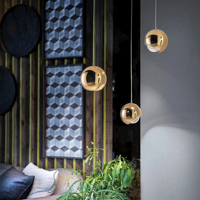 Suspension design LED rotative en métal chromé doré idéale pour bar restaurant café - vue 3 sur 6