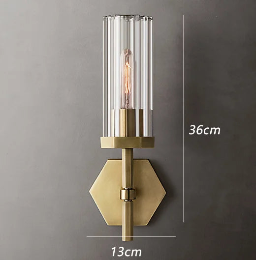 Amerikanische LED-Wandleuchte mit Kristall-Lampenschirm und goldfarbenem Metall - vue 10 sur 11
