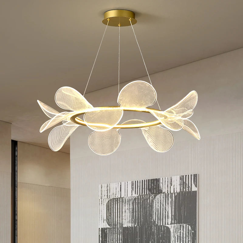 suspension led moderne avec anneau doré à gradation variable