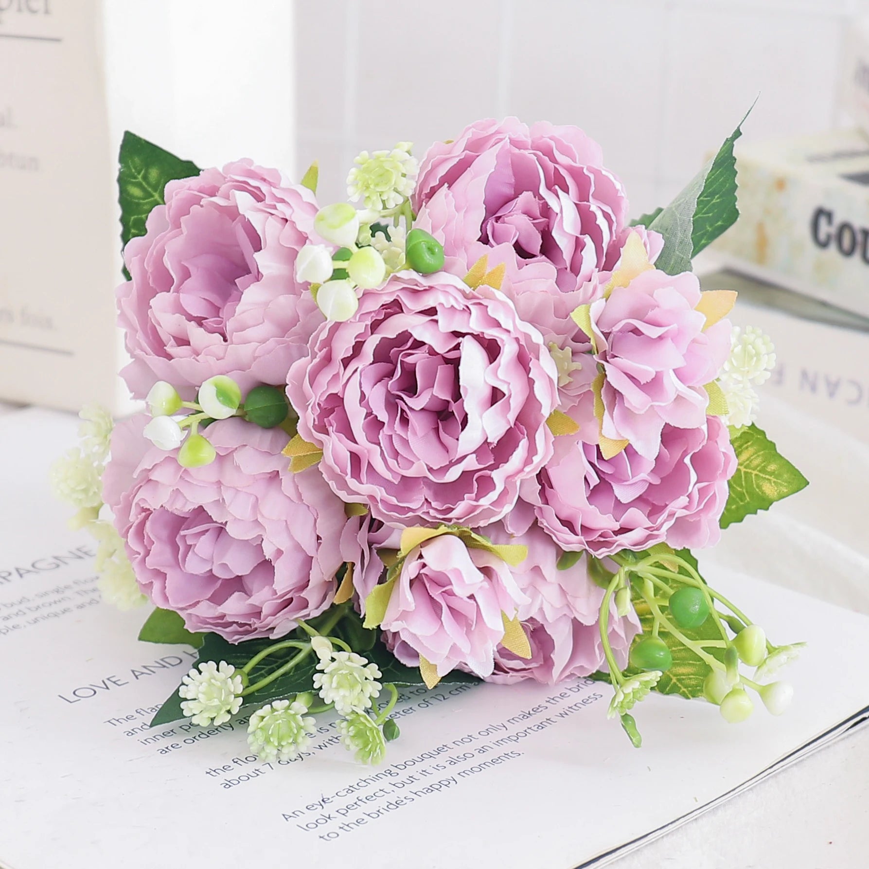 fleurs artificielles soie pivoine hortensia décoration mariage bouquet - vue 37 sur 40