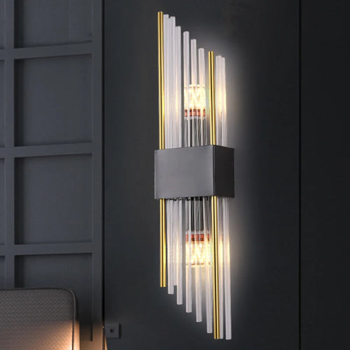 Moderne Wandleuchte mit zwei Köpfen aus goldfarbenem Kristall LED - vue 2 sur 8