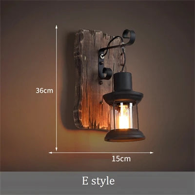 applique murale vintage en bois avec abat-jour en verre et métal - vue 11 sur 16