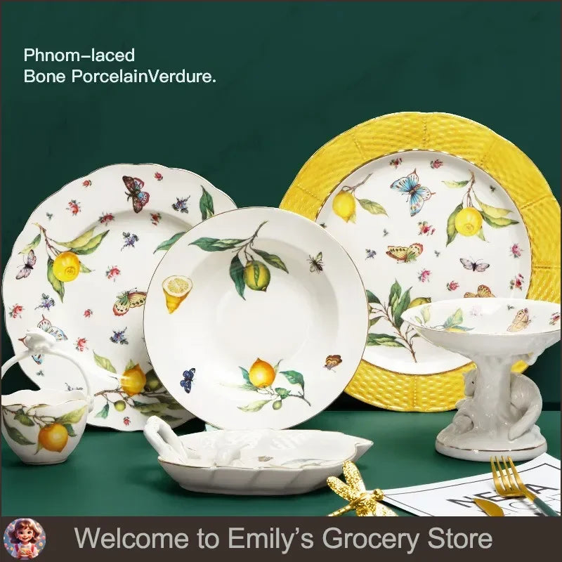 assiette ceramique motif citron style europeen elegante table - vue 2 sur 7