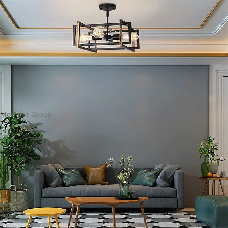 plafonnier vintage en fer forgé avec suspension rondes