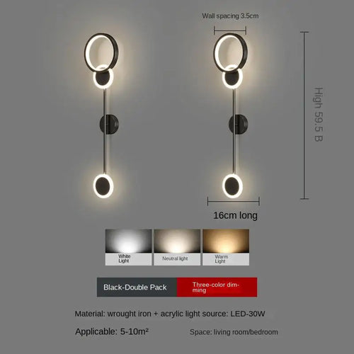 Nordic minimalist living room background wall light, modern creative corridor hallway light, bedroom bedside decorative light - vue 8 sur 13