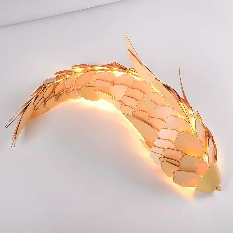 applique murale Créatif à la main Style chinois bois poisson brillante LED 12W salon chevet escalier éclairage décor - vue 5 sur 7