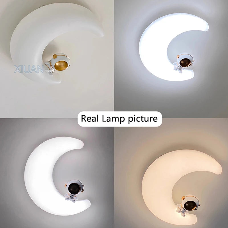 Cartoon Children's Ceiling Lamp Bedroom Ceiling Light Astronaut Star Cloud Moon Lights for Girl Boy Student Baby Room Lighting - vue 7 sur 9