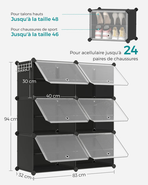 SONGMICS Étagère à Chaussures 6 Compartiments, Étagère de Rangement Modulable, Compartiment de 30 x 40 x 30 cm, avec Porte - vue 6 sur 8