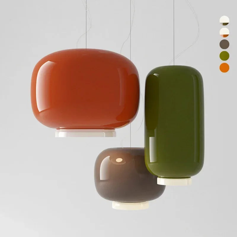 suspension moderne en verre design lumineux et coloré - vue 7 sur 9