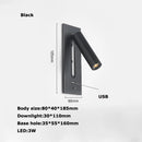 Black Brass Rectangular LED Wall Lamp Wall Sconce Wall Spotlight Reading Light with Switch and USB Port, Rotatable For Bedroom