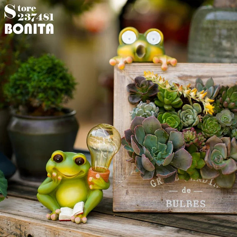 Lampe solaire de grenouille coquine studieuse pour la décoration de paysage de cour ornements en résine Led Bub lumière de jardin étanche solaire - vue 3 sur 9