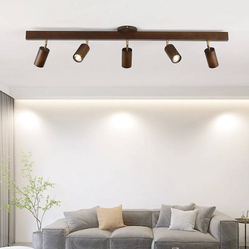 lustre nordique en bois de noyer avec projecteurs pour photos
