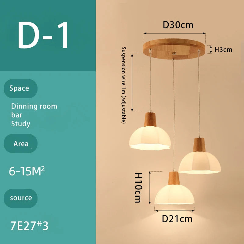 lustre en bois massif et verre luminaire suspendu - vue 7 sur 15
