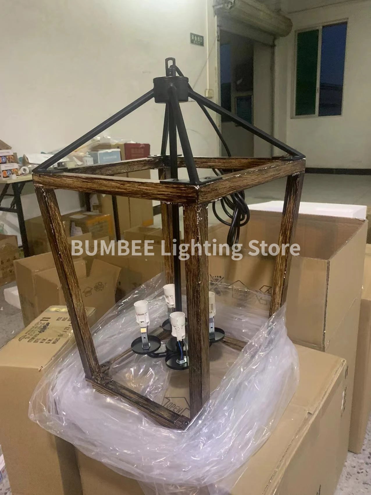 lustre américain rétro forme cage à oiseaux éclairage industriel moderne - vue 3 sur 8