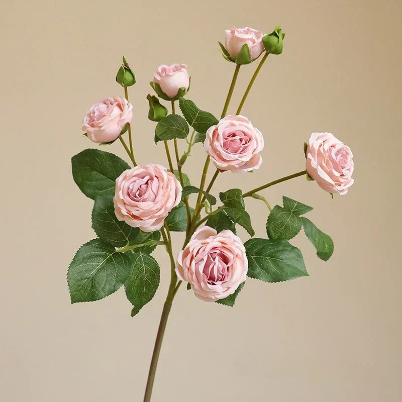 branches de roses artificielles à 7 têtes en soie décoratives - vue 5 sur 7