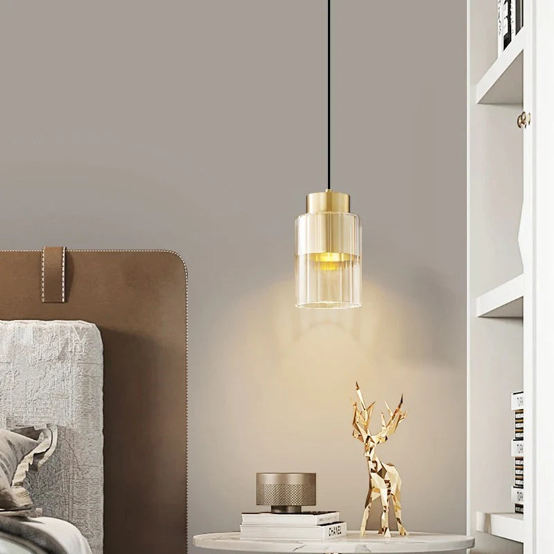 lustre moderne en verre transparent avec fil réglable - vue 5 sur 8