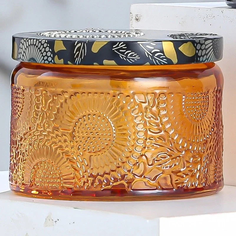 pot à bougie en relief en verre avec couvercle pour aromathérapie - vue 6 sur 13