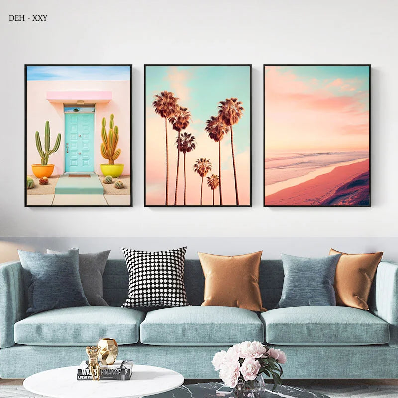 art mural nordique paysage plage cactus décoration intérieure