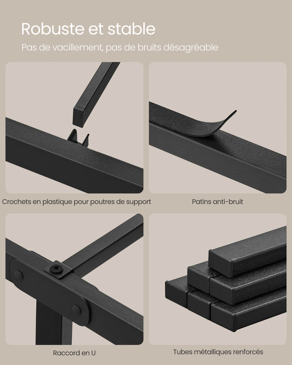 VASAGLE Single Bed Frame, Metal Bed Frame, with Bedside Shelves, Guest Bed Frame, for 90 x 190 cm Mattresses, Easy Assembly - vue 4 sur 7