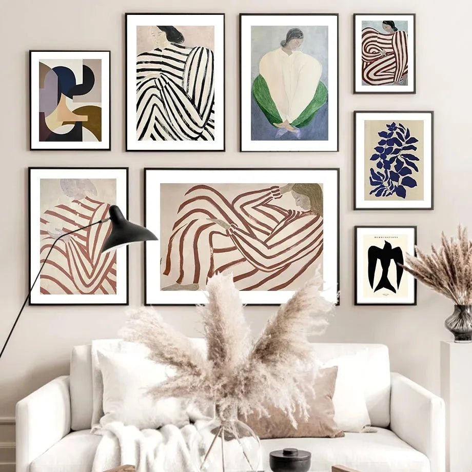Pyjama rayé femme géométrie feuille art mural rétro décoratif