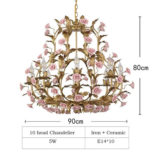 Floraler LED-Kronleuchter aus Keramik und Kupfer für dekorative Innenräume - vue 11 sur 11