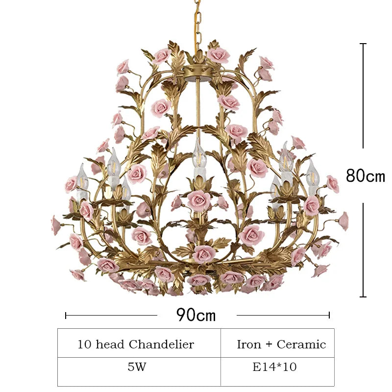 Floraler LED-Kronleuchter aus Keramik und Kupfer für dekorative Innenräume - vue 11 sur 11