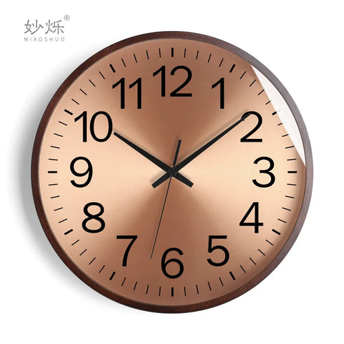 horloge murale design moderne en bois doré silencieuse et créative - vue 16 sur 19