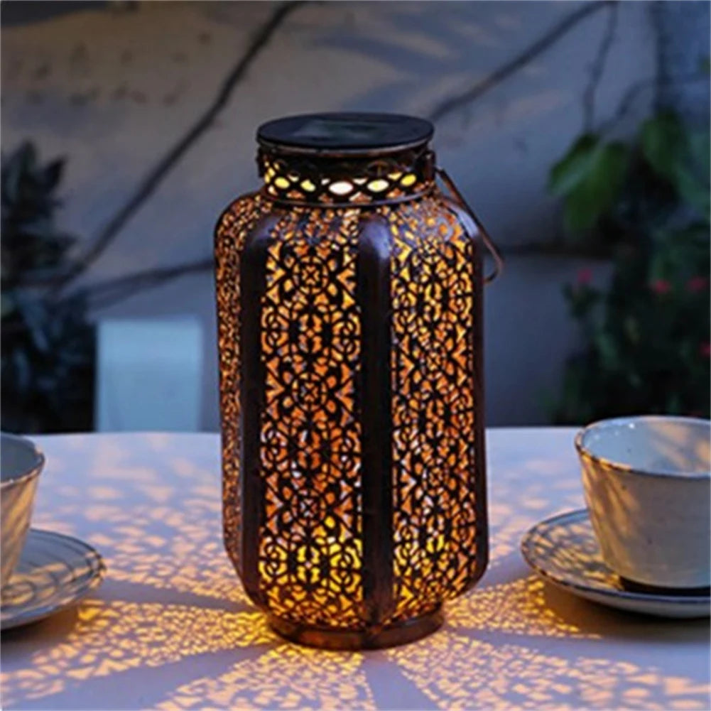 lanterne solaire rétro avec motif creux pour extérieur et décoration