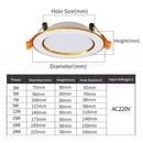 Luz descendente LED empotrada en el techo, lámpara blanca fría y cálida AC220V 3 colores de atenuación, 5W 7W 9W12W 15W 18W 24W