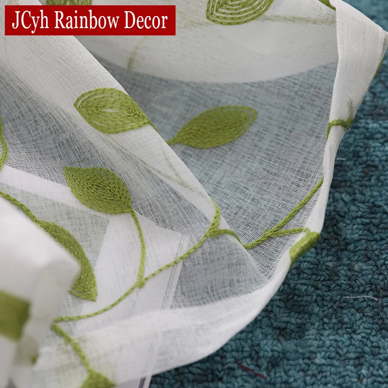 Voilage tulle brodé motif feuilles pour salon chambre - vue 6 sur 7