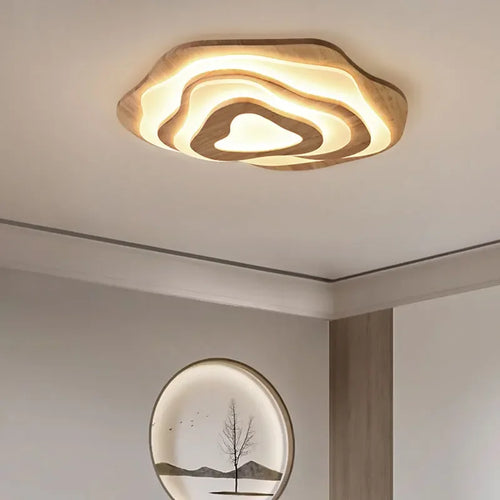 plafonnier led en bois design nordique avec télécommande - vue 2 sur 12