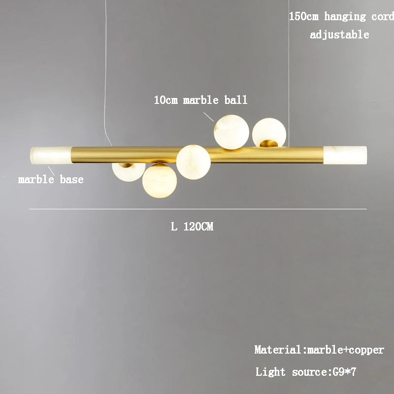 lustre de luxe en boule de marbre véritable post-moderne suspendu