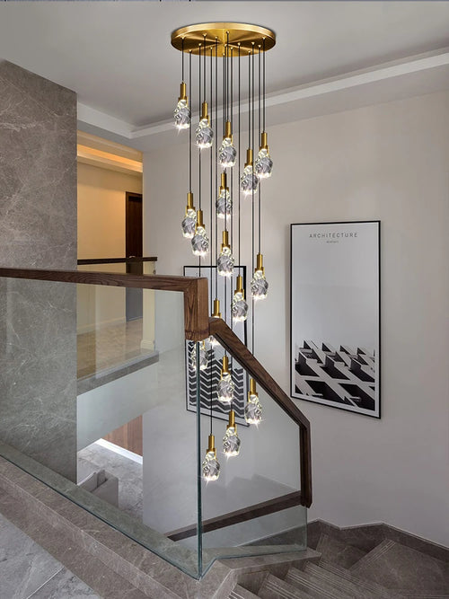 lustre moderne créatif en cristal pour escalier colimaçon - vue 4 sur 14
