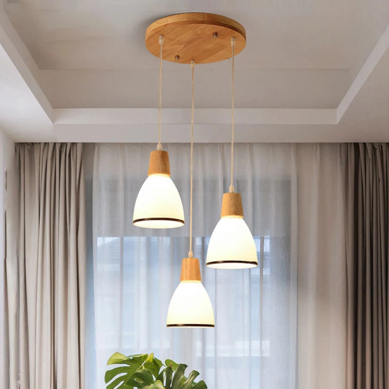 lustre en bois massif et verre luminaire suspendu - vue 2 sur 15