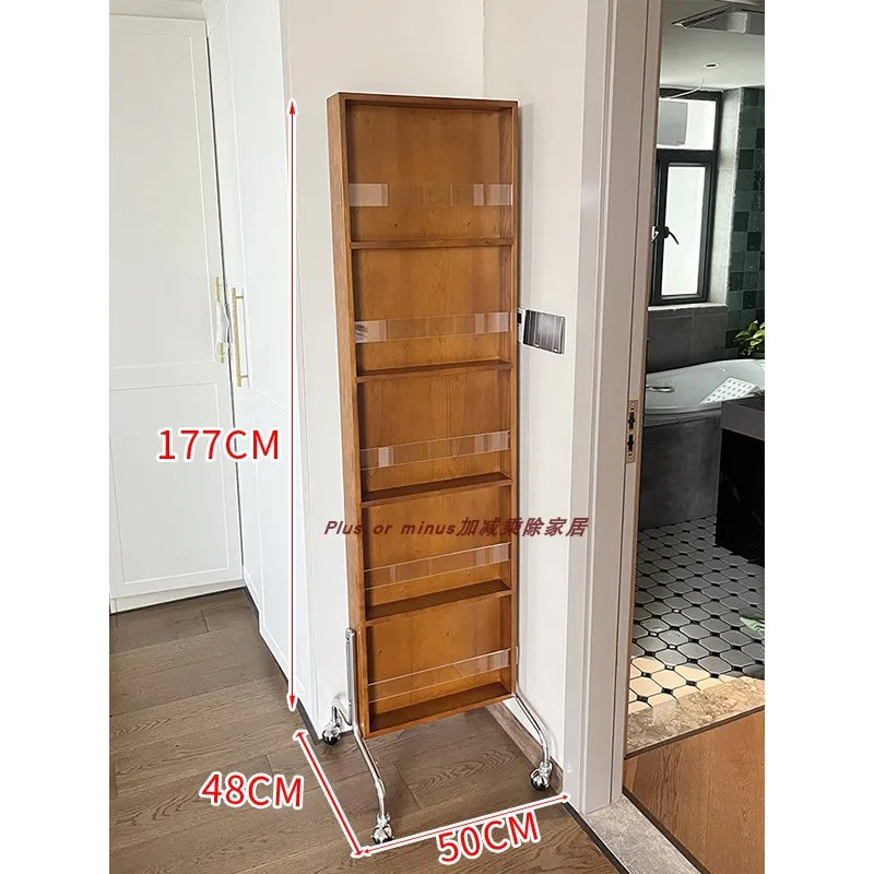 Adjustable solid wood full body mirror, magazine bookshelf mirror, floor standing retro with wheel fitting mirror - vue 9 sur 18