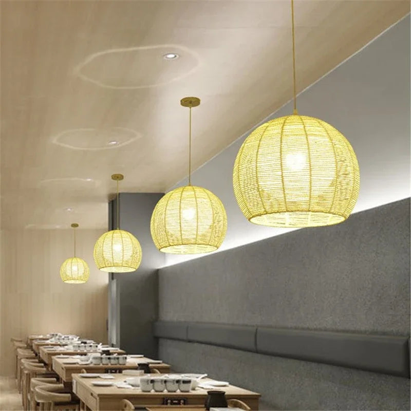 Moderne nordische LED-Pendelleuchte aus Eisen und Hanfseil - vue 5 sur 14