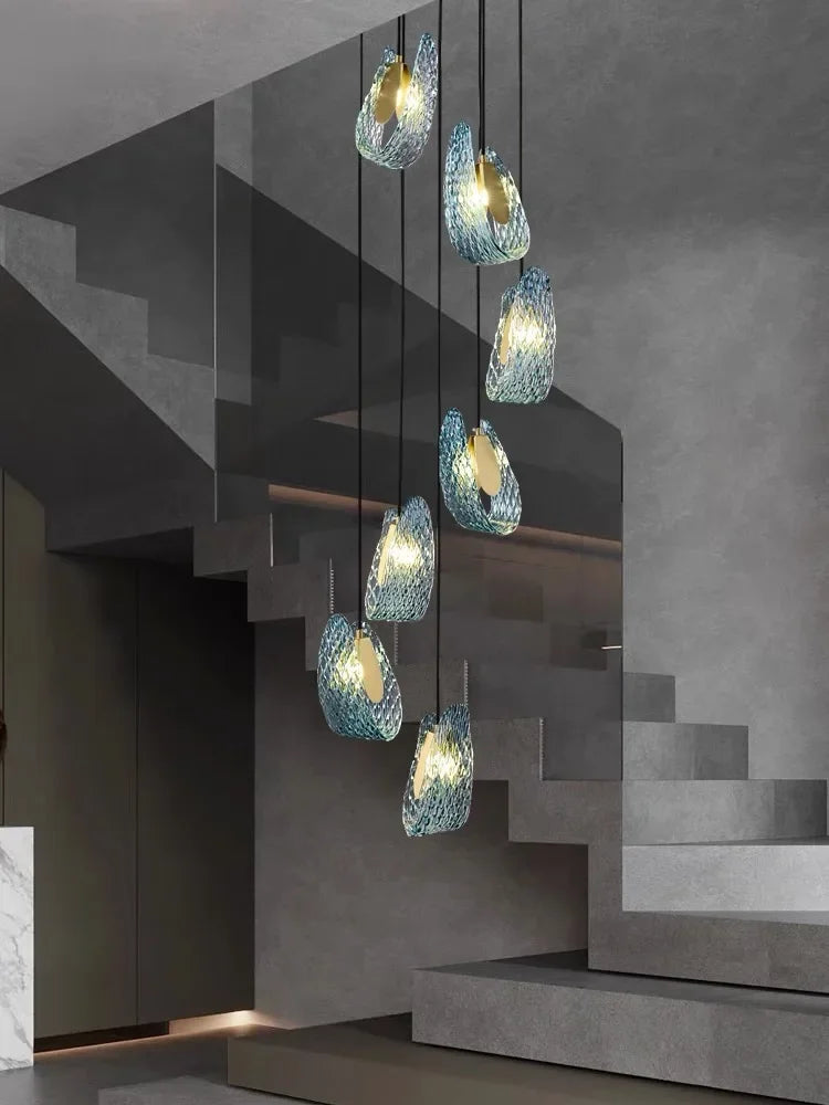 lustre moderne en verre design feuille de paon led suspendu - vue 5 sur 21