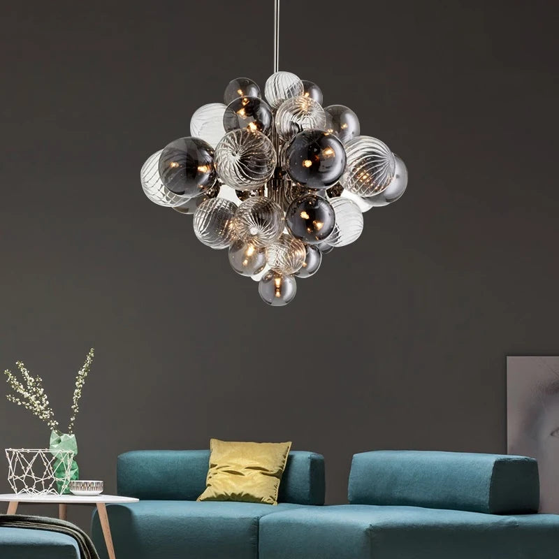 lustre nordique créatif en fer et bulles de verre luxueux - vue 4 sur 10