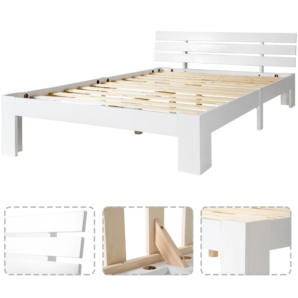 EU STOCK Wooden bed Double bed, headboard, slatted grille -200 x 140cm solid wood FSC Solid wood double bed