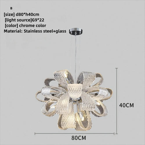 Minimalistischer Kronleuchter aus Glas mit floralem Design für moderne Innenräume - vue 11 sur 12