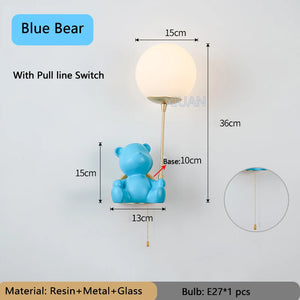 applique murale ours avec interrupteur à tirer pour enfants