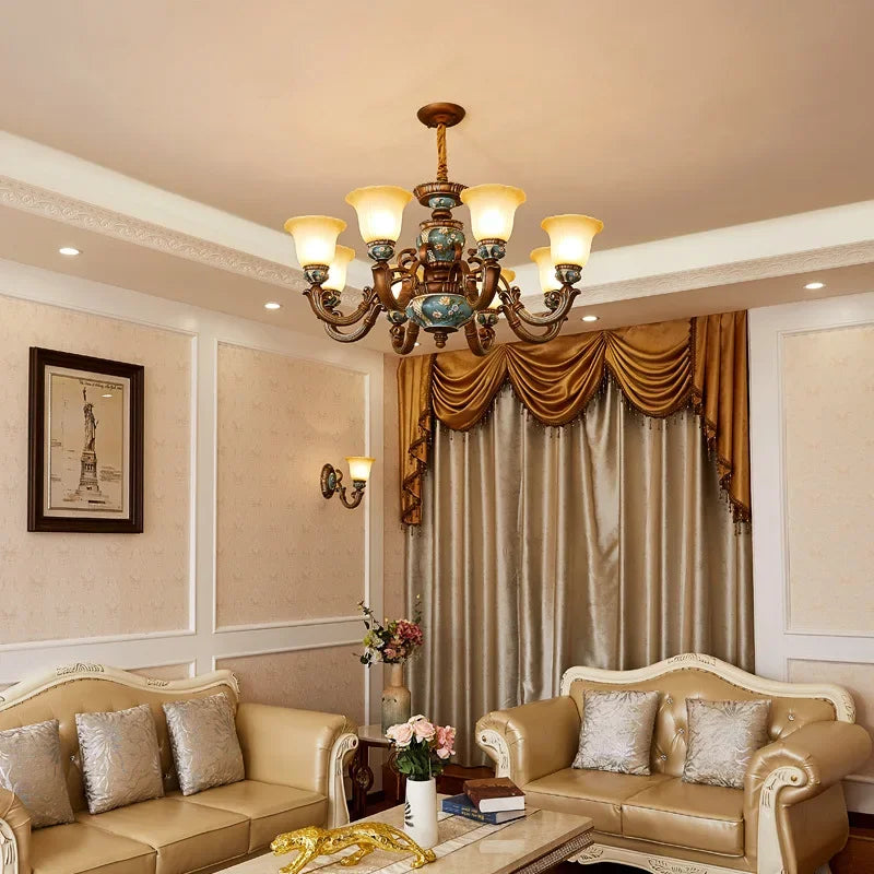 European style bedroom light, living room resin chandelier, LED glass and iron art chandelier - vue 4 sur 12