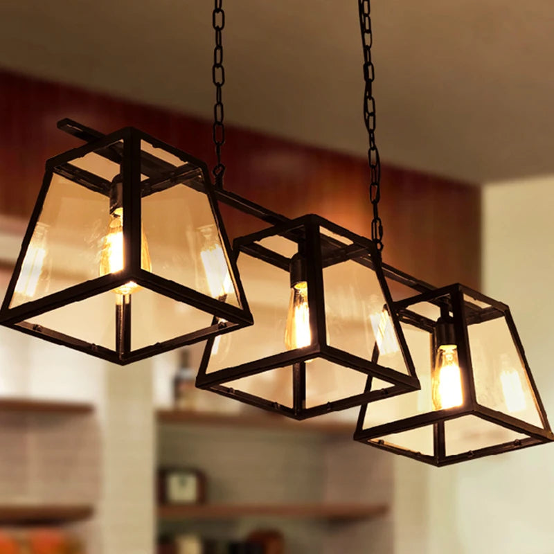 LOFT Vintage industriel vent verre cadre fer Art suspension lampe Restaurant Bar café Internet Bar noir trois tête suspension