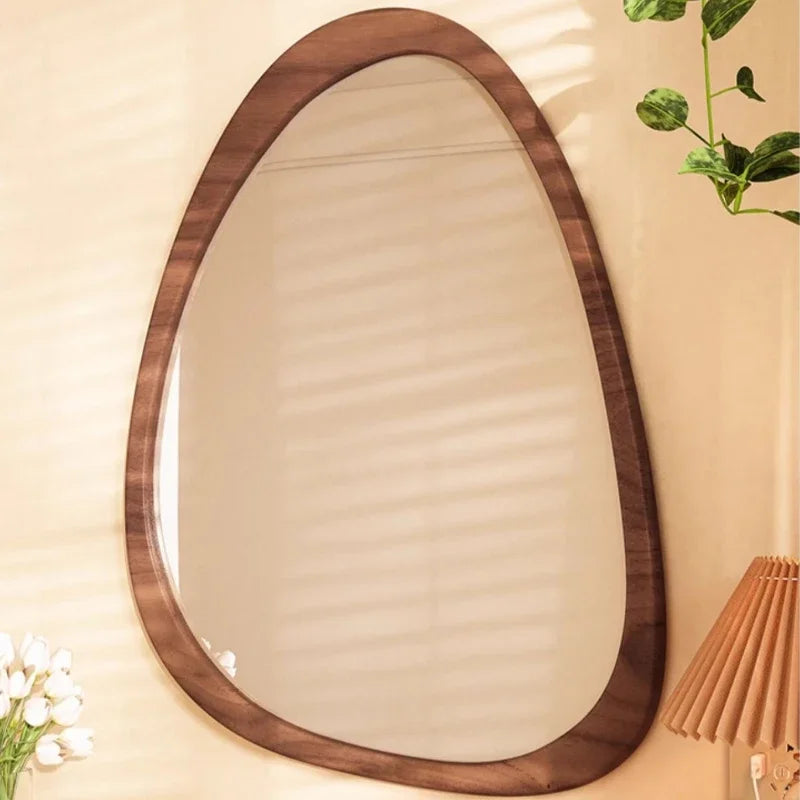 miroir en bois vintage tendance avec verre irrégulier pour maquillage HD - vue 6 sur 10