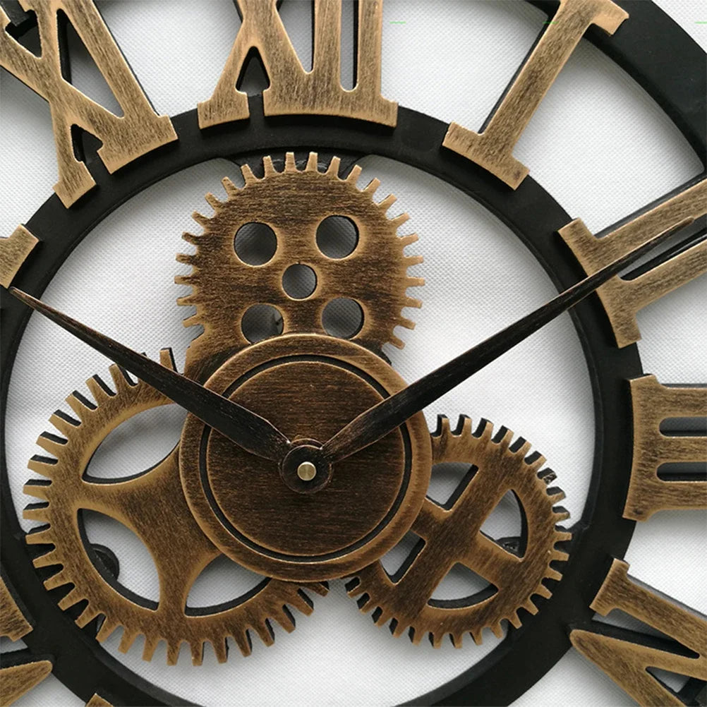 horloge murale décorative style industriel rétro à engrenages - vue 7 sur 8