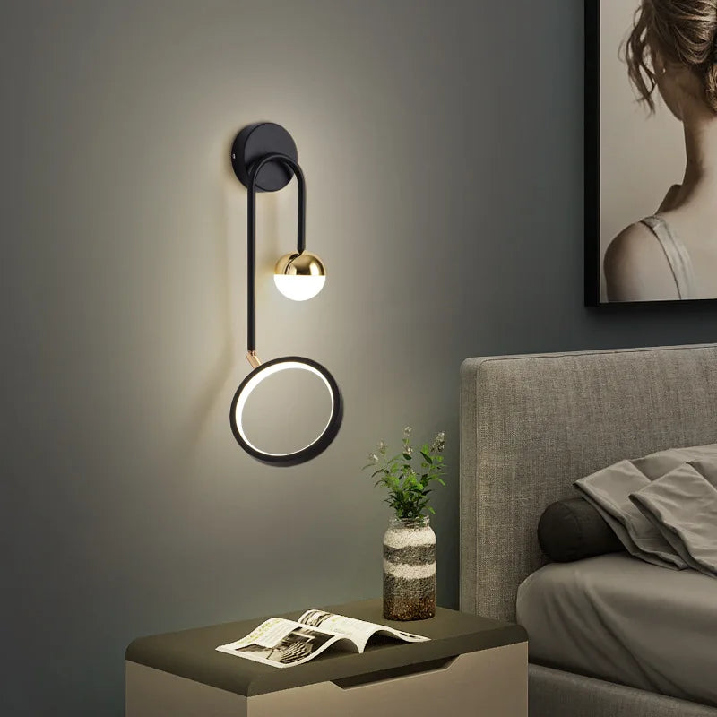 Nordique Led intérieur applique têtes de lit boule ronde fond applique murale allée salon chevet chambre décoration applique murale - vue 3 sur 8